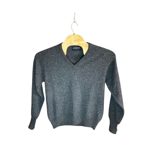 Puritan 100% 2 Ply Scottish Lambswool Made in USA Grey V Neck Sweater Large (L) - Picture 1 of 3